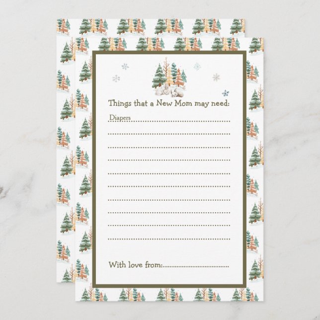 Convite Chá de fraldas de coelhos de inverno (Frente/Verso)