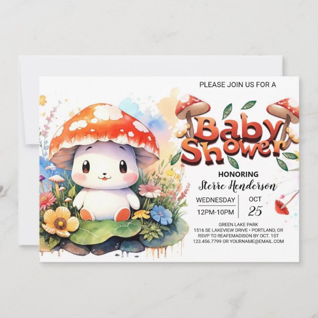 Convite Chá de fraldas de Cogumelo de Floresta Encantada (Frente)