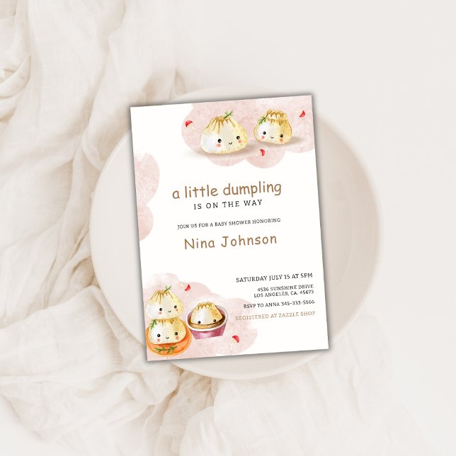 Convite Chá de fraldas de Cogumelo para Lixeira (Watercolor Little Dumpling Mushroom Baby Shower Invitation)