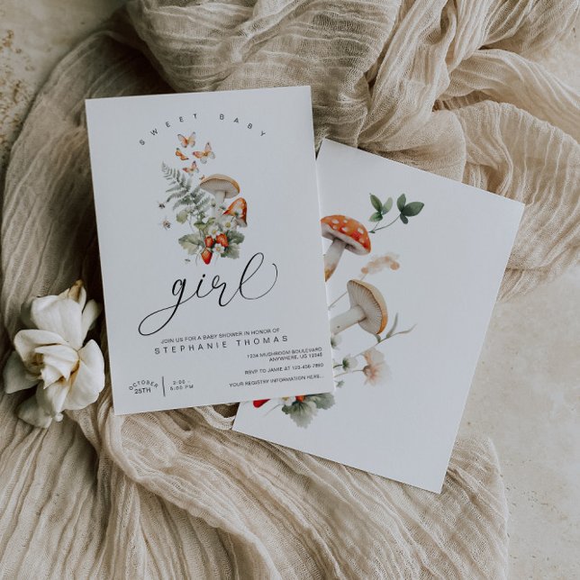 Convite Chá de fraldas de cogumelos e morangos (Criador carregado)