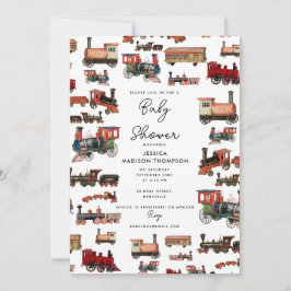 Convite Chá de fraldas de Comboios Coloridos do Comboio de