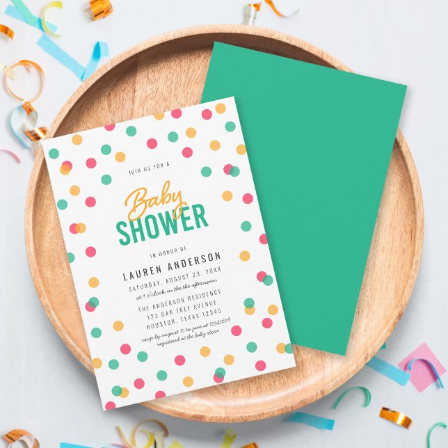 Convite Chá de fraldas de Confetti de Teto Cor-de-Rosa Lar (Criador carregado)