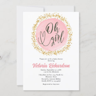 Convite Chá de fraldas de Confetti Dourado Rosa Oh Menina