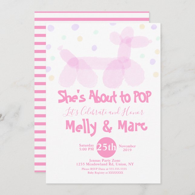 Convite Chá de fraldas de Confetti para Animais do Balão d (Frente/Verso)