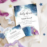Convite Chá de fraldas de Constelações Celestiais e Estrel<br><div class="desc">Convite de chá de fraldas único com o globo de uma constelação deslumbrante, manchas de aquarela, estrelas delicadas e detalhes modernos de caligrafia escrita à mão numa bela mistura de tons azuis, marinhos, lacas, turquesas, roxo, magenta, fuchsia e matizes douradas. Ideal para temas celestiais, astrologia, cósmicos e estrelados de chás...</div>