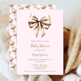 Convite Chá de fraldas de coquete bege rosa elegante