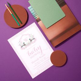 Convite Chá de fraldas de Coquetes do Monograma Pink Malla