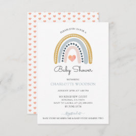 Convite Chá de fraldas de Coração Rosa Arco-Íris