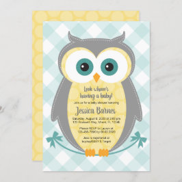 Convite chá de fraldas de coruja cinza amarela neutra