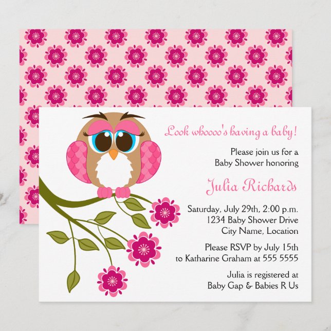 Convite Chá de fraldas de Coruja de Olhos Azuis (Frente/Verso)