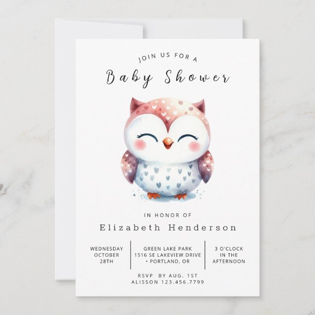 Convite Chá de fraldas de Coruja Imprimível do Pastel (Frente)