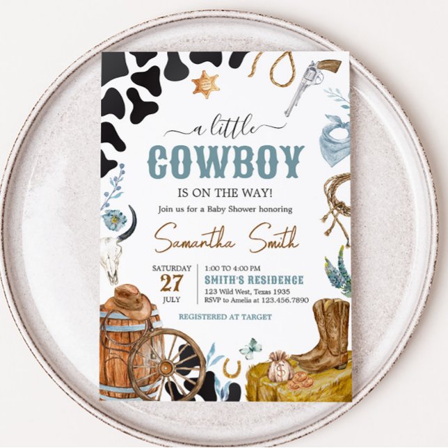 Convite Chá de fraldas de cowboy pequeno (Wild West Baby Shower Invitation)