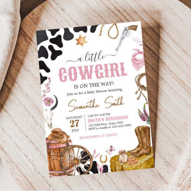 Convite Chá de fraldas de Cowgirl Ocidental (Country Cowgirl Rodeo Baby Shower Invitation)