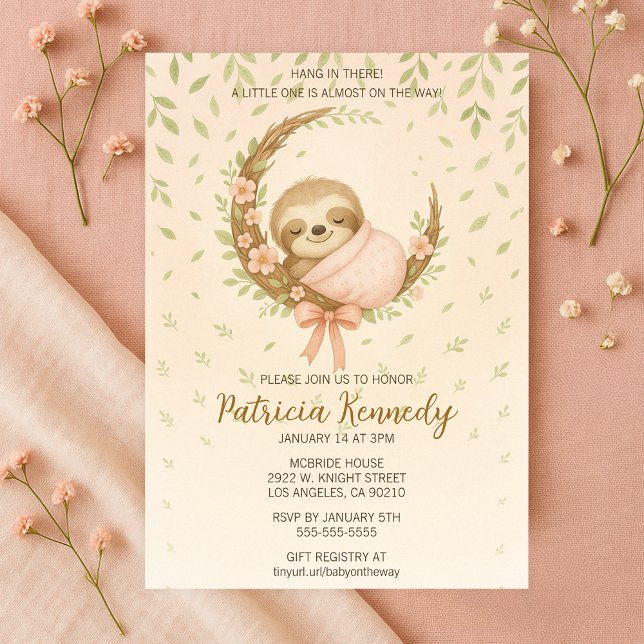 Convite Chá de fraldas de Cozy Sloth Woodland (Mom-to-be Cozy Sloth Woodland Baby Shower Invitation
)