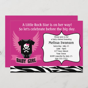 Convite Chá de fraldas de Crânio de Rock Roxo