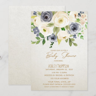 Convite Chá de fraldas de Creme de Aquarela Floral