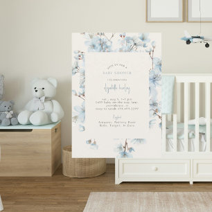 Convite Chá de fraldas de Creme Floral Azul