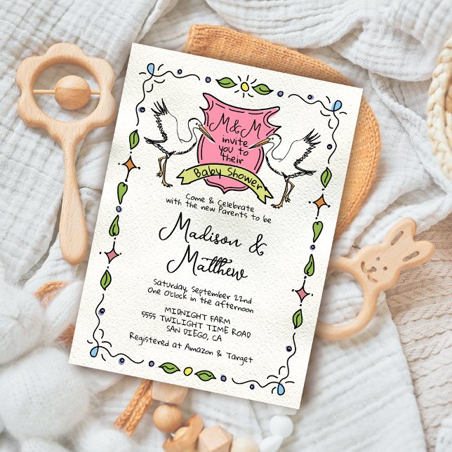 Convite Chá de fraldas de Crest de Storages Whimsical Dese (Criador carregado)