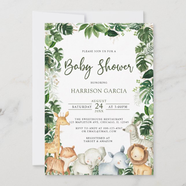 Convite Chá de fraldas de Crianceiros Safari Greenery Safa (Frente)
