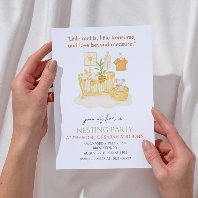 Convite Chá de fraldas de Cribo de Festa de Nidificação (Criador carregado)