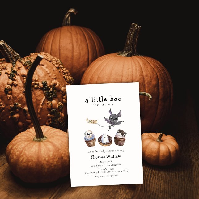 Convite Chá de fraldas de cupcake de Halloween do Sweet Li (Sweet Little Boo Halloween cupcake Baby Shower Invitation)