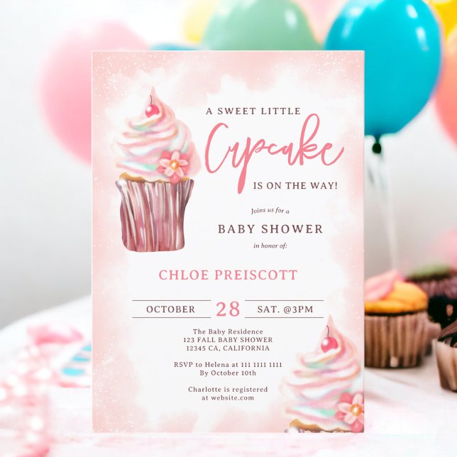 Convite Chá de fraldas de cupcake doce e doce pastel chic (Cute chic pastel sweet little cupcake baby shower invitation)