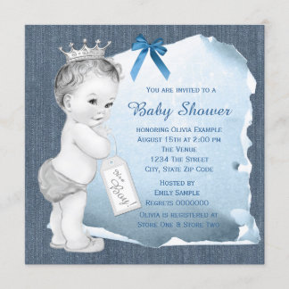 Convite Chá de fraldas de Denim Azul do Menino Doce