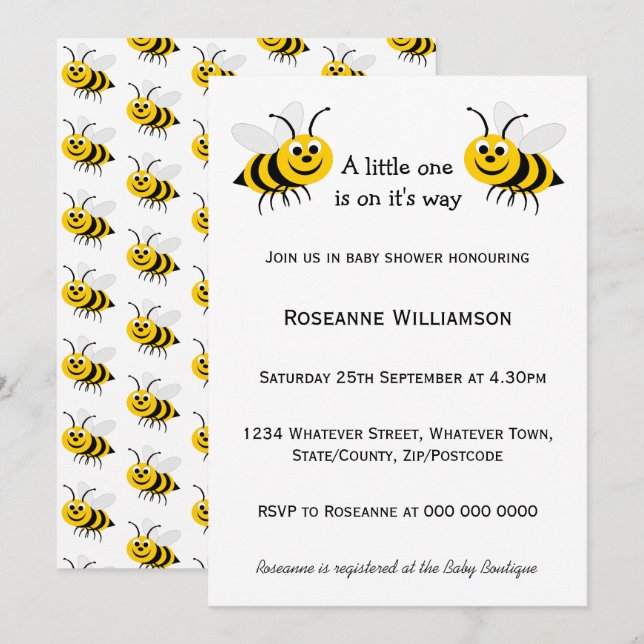 Convite Chá de fraldas de Design de abelhas (Frente/Verso)