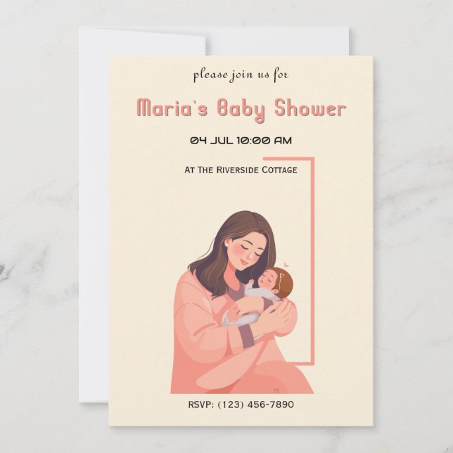 Convite Chá de fraldas de Design para bebê e mãe (Frente)