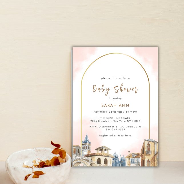 Convite Chá de fraldas de Destino da Arca de Boho Elegante (Elegant Boho Arch Destination Baby Shower Invitation)