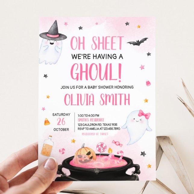 Convite Chá de fraldas de Dia das Bruxas (Pink Oh Sheet Baby Shower Invitation)