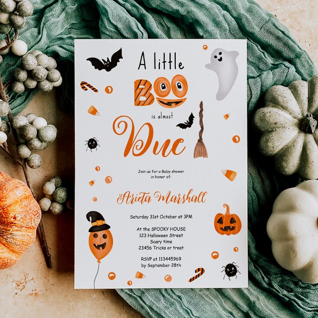 Convite Chá de fraldas de Dia das Bruxas de Abóbora Bonita (Cute pumpkin Boo Halloween baby shower Invitation)