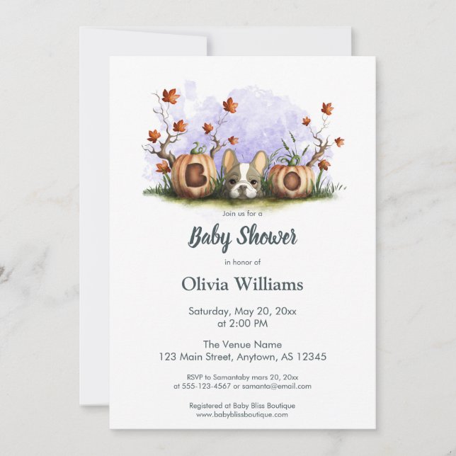 Convite Chá de fraldas de Dia das Bruxas de Cachorro Franc (Frente)