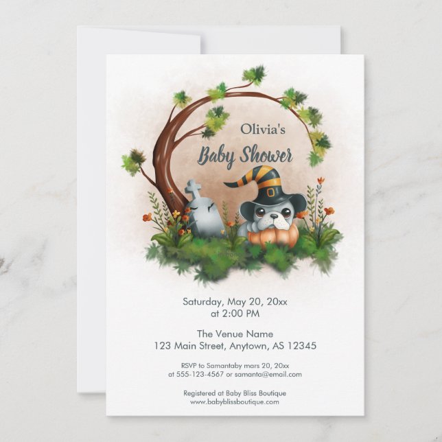 Convite Chá de fraldas de Dia das Bruxas de Cachorro Franc (Frente)