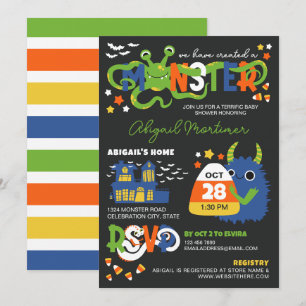 Convite Chá de fraldas de Dia das Bruxas de Tipografia de 