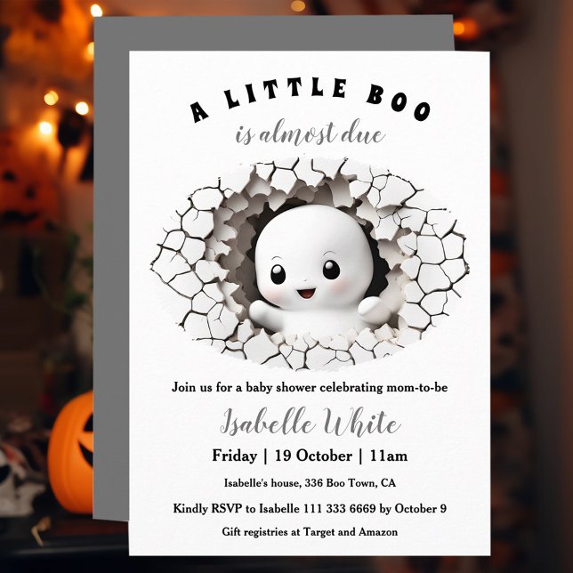 Convite Chá de fraldas de Dia das Bruxas Pequenas Boo (Little Boo Peeking Halloween Baby Shower Invitation)