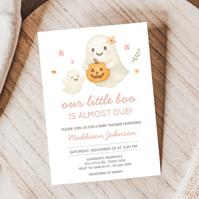 Convite Chá de fraldas de Dia das Bruxas Rosa (Pink Halloween Little Boo Baby Shower Invitation)