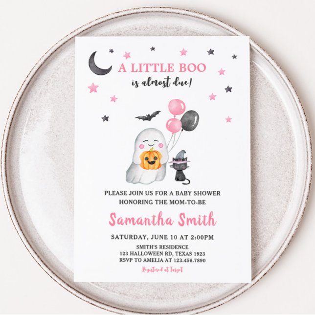 Convite Chá de fraldas de Dia das Bruxas Rosa Pequeno (Cute Pink Ghost Baby Shower Invitation)