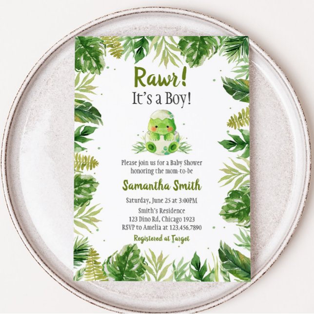 Convite Chá de fraldas de dinossauro (Baby Dino Jungle Baby Shower Invitation)