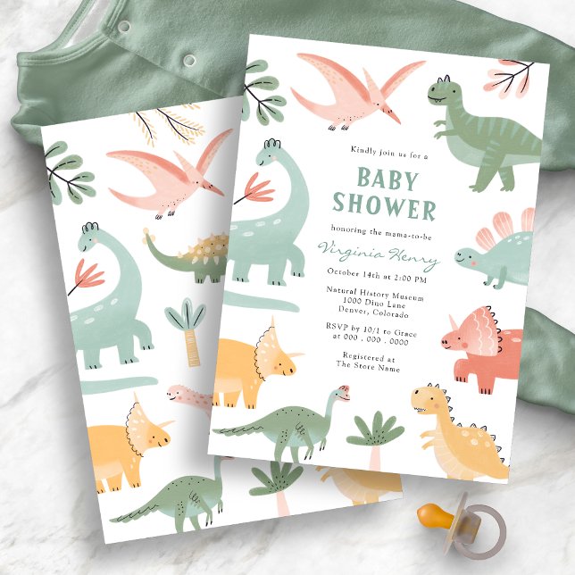 Convite Chá de fraldas de dinossauro (Dinosaur Baby Shower Invitation
)