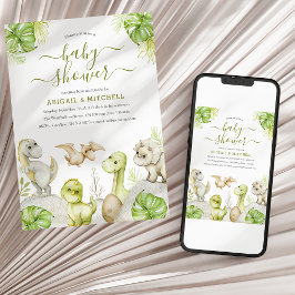 Convite Chá de fraldas de Dinossauro de Aquarela Doce