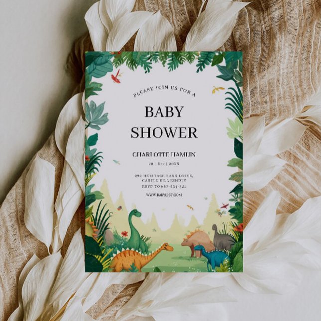 Convite Chá de fraldas de Dinossauro de Casamento (Wedding Dinosaur Baby Shower Invitation)