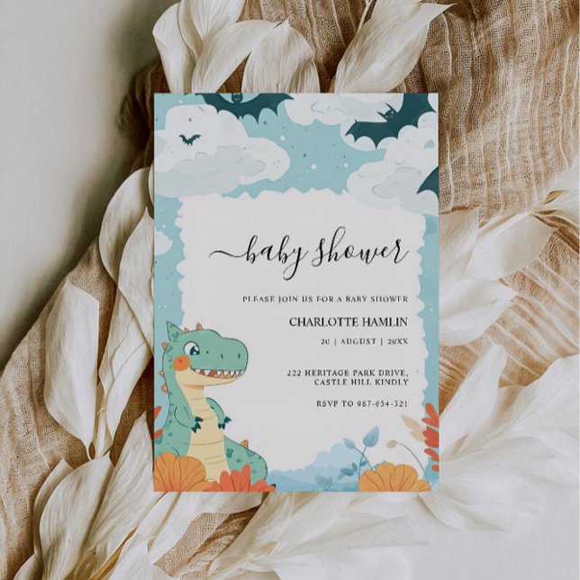 Convite Chá de fraldas de Dinossauro de Casamento (Wedding Dinosaur Baby Shower Invitation)