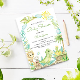 Convite Chá de fraldas de Dinossauro de Cores Aquáticas