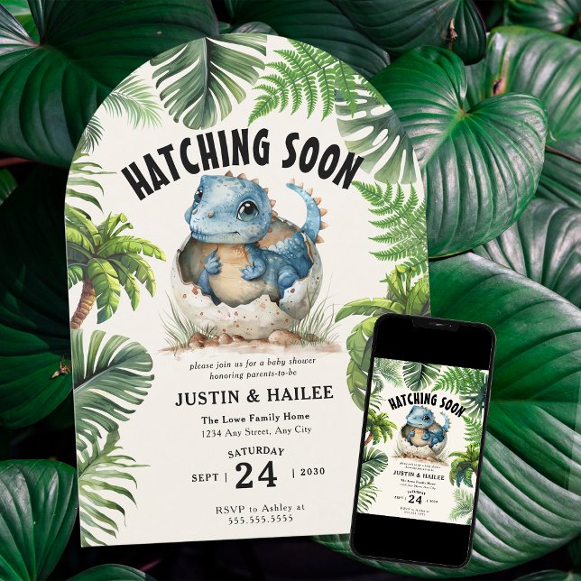 Convite Chá de fraldas de Dinossauro Editável (Criador carregado)