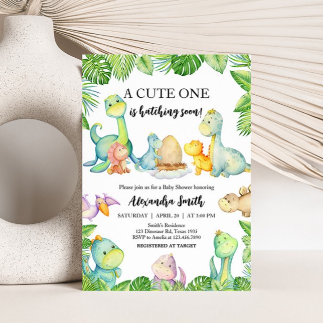 Convite Chá de fraldas de Dinossauro Gelado (Greenery Dinosaur Baby Shower Invitation)
