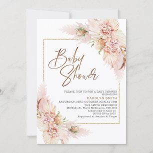 Convite Chá de fraldas de Disposição Floral Seco Blush 