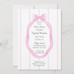 Convite Chá de fraldas de distribuição branca cor-de-rosa 