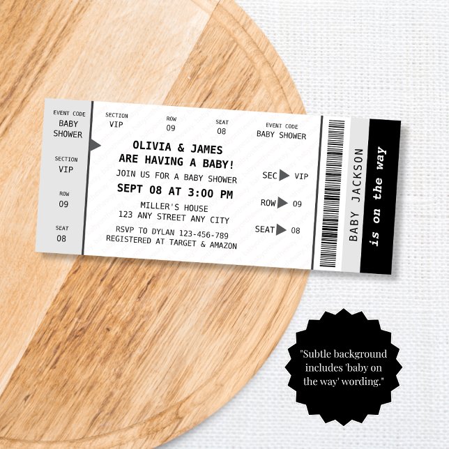 Convite Chá de fraldas de Diversão Única de Gig. Música de (Concert Ticket Music Gig Unique Fun Baby Shower Invitation)