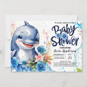 Convite Chá de fraldas de Dolphin Boy Blue Seas e Floral